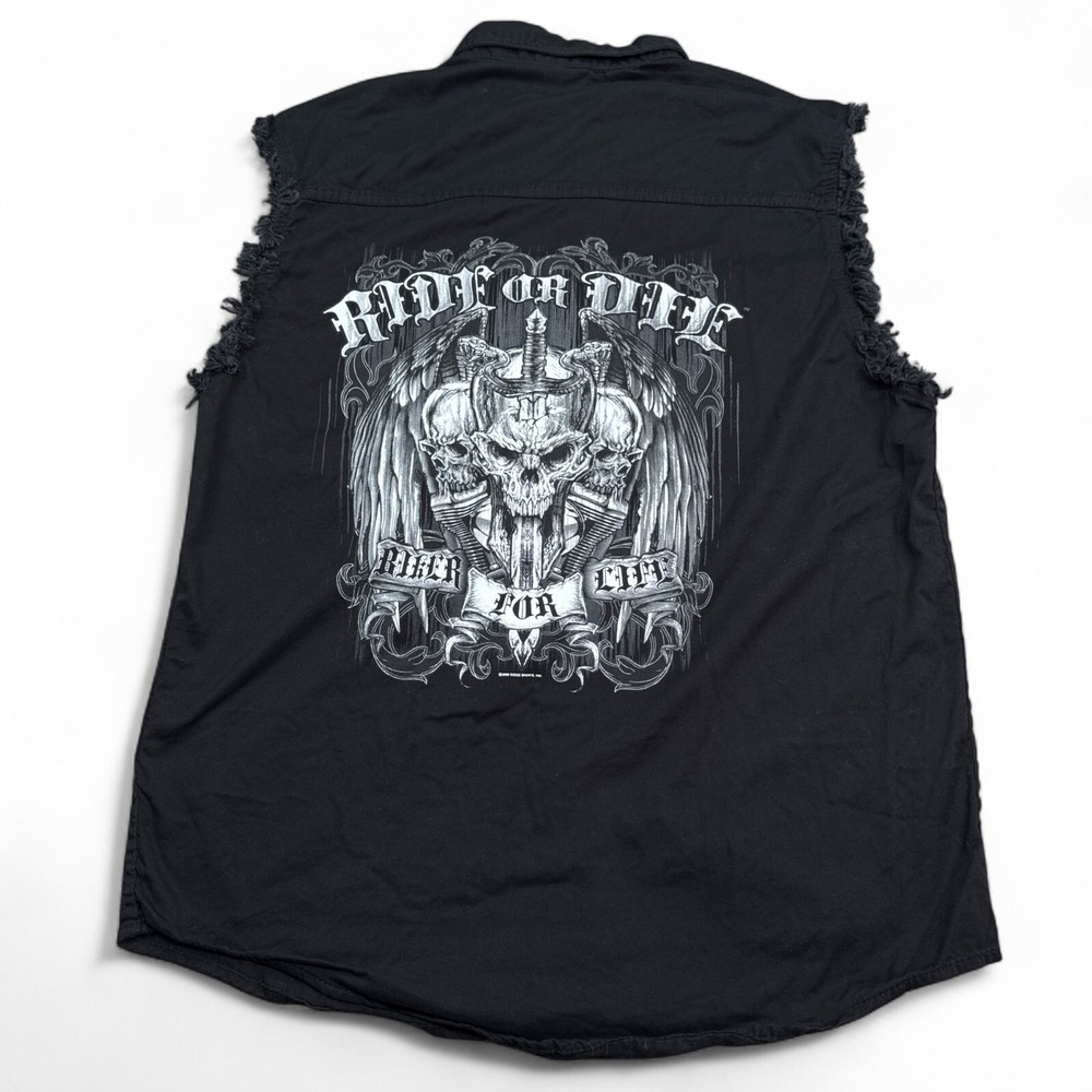Hot Leathers Ride or Die Morotcycle Biker Vest Mens XL Vintage Cutoff Button Up